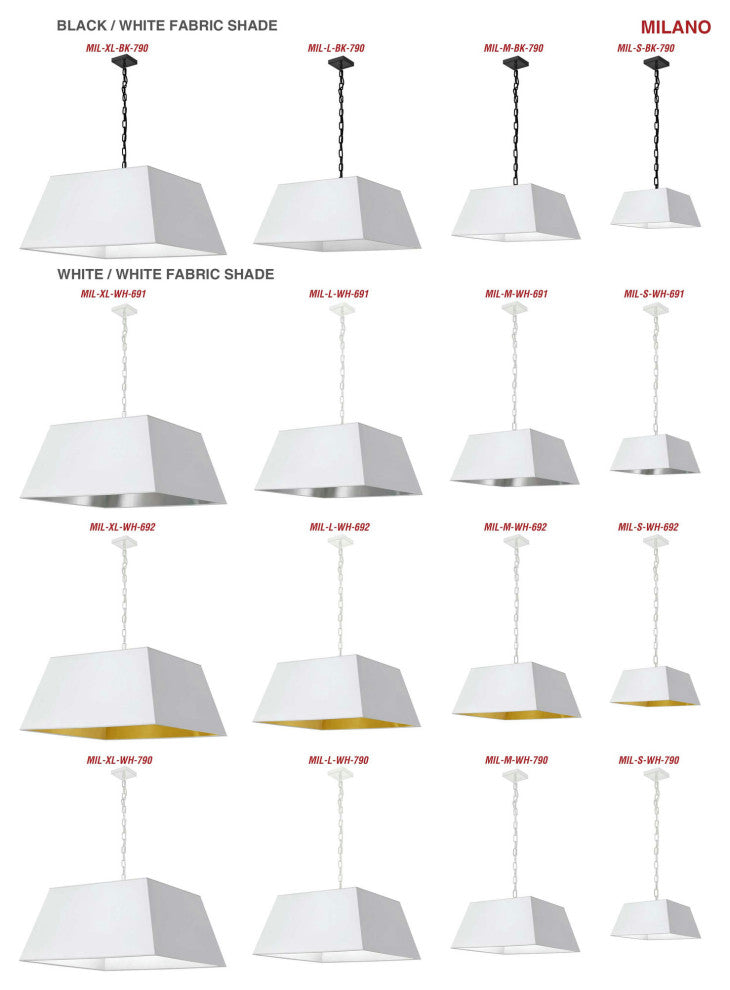 1 Light Small White Milano Pendant White/Silver Shade