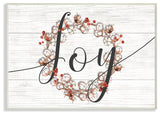 Minimal Cotton and Berries Joy Wreath White Planked Typography Plaque, 10"x15"