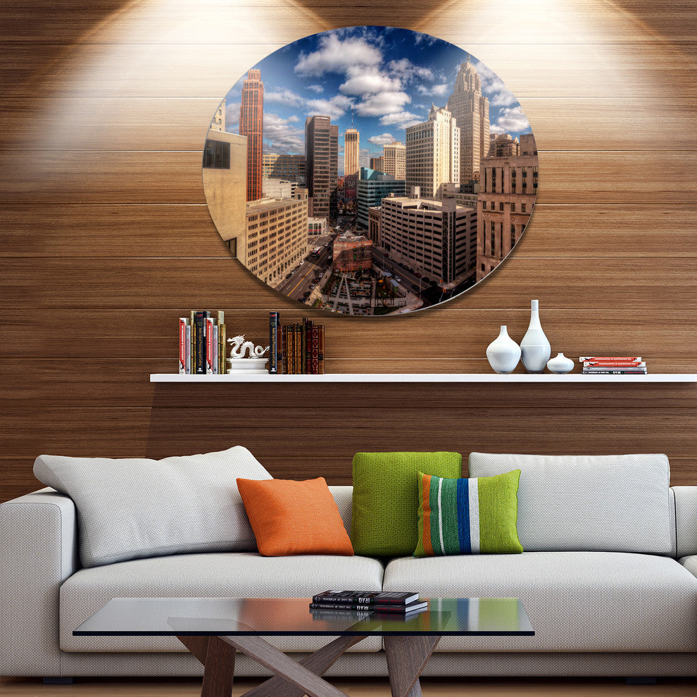 Amazing Urban City With Skyline, Cityscape Round Metal Wall Art, 23"