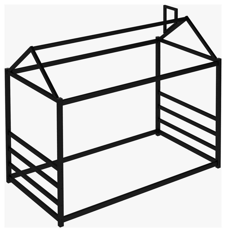 Gewnee House Platform Bed with Roof and Chimney Design,Black