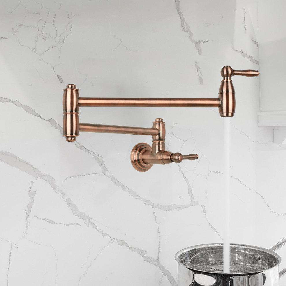 Copper Pot Filler Kitchen Faucet Wall-Mounted, Antique Copper
