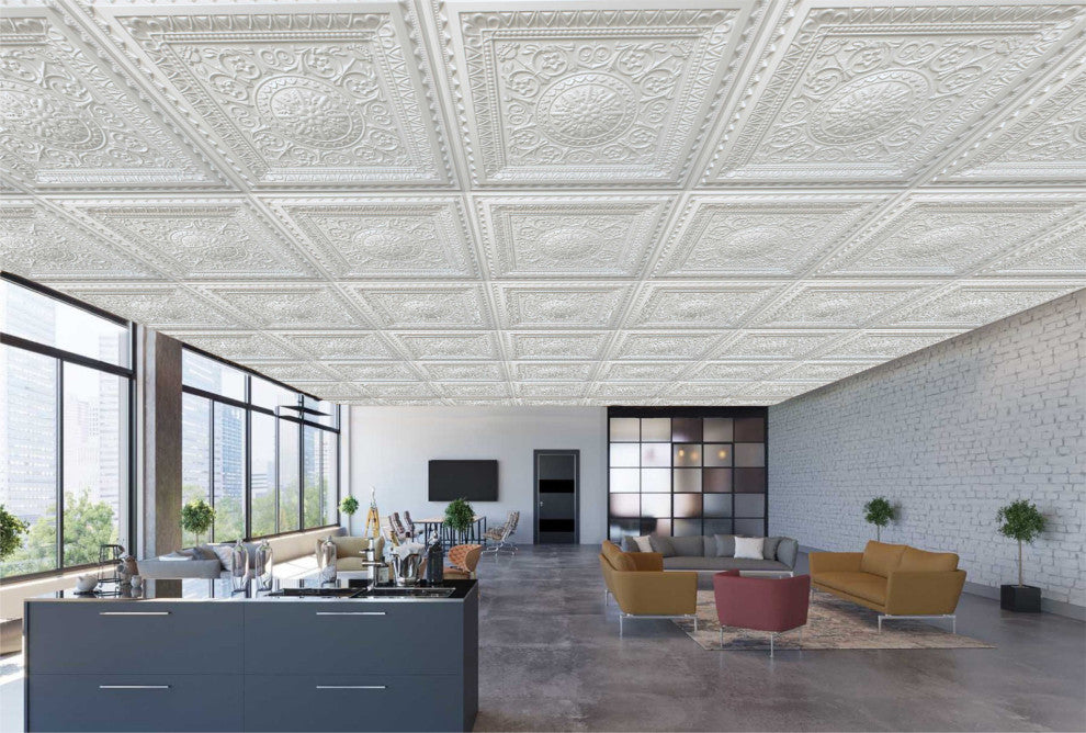 Pearl White 3D Ceiling Panels, 2'x2', 200 Sq Ft, Pack of 50