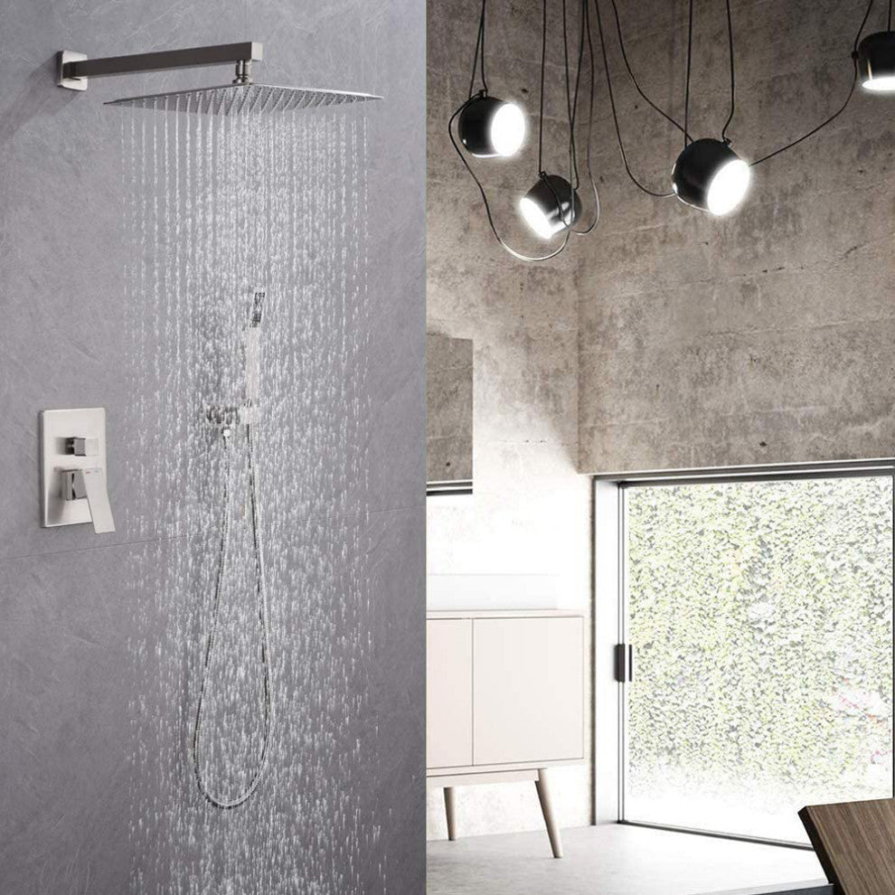 12" Wall Mounted Shower System Shower Combo, Brushed Nickel