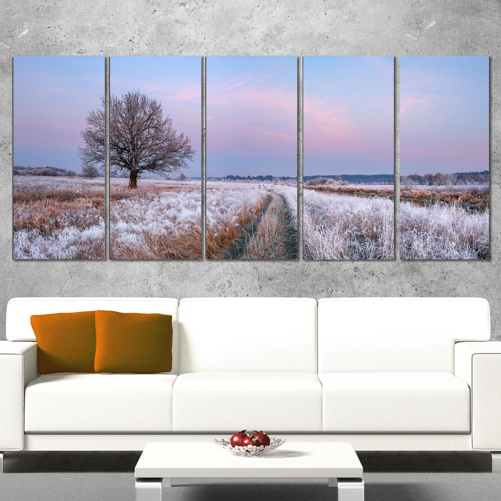 "Dry Oak Tree in Winter Panorama" Landscape Print Wall Art, 5 Panels, 60"x28"