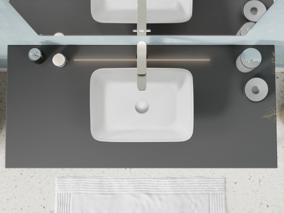 Innovio Rectangle Glass Vessel Bathroom Sink With White Finish