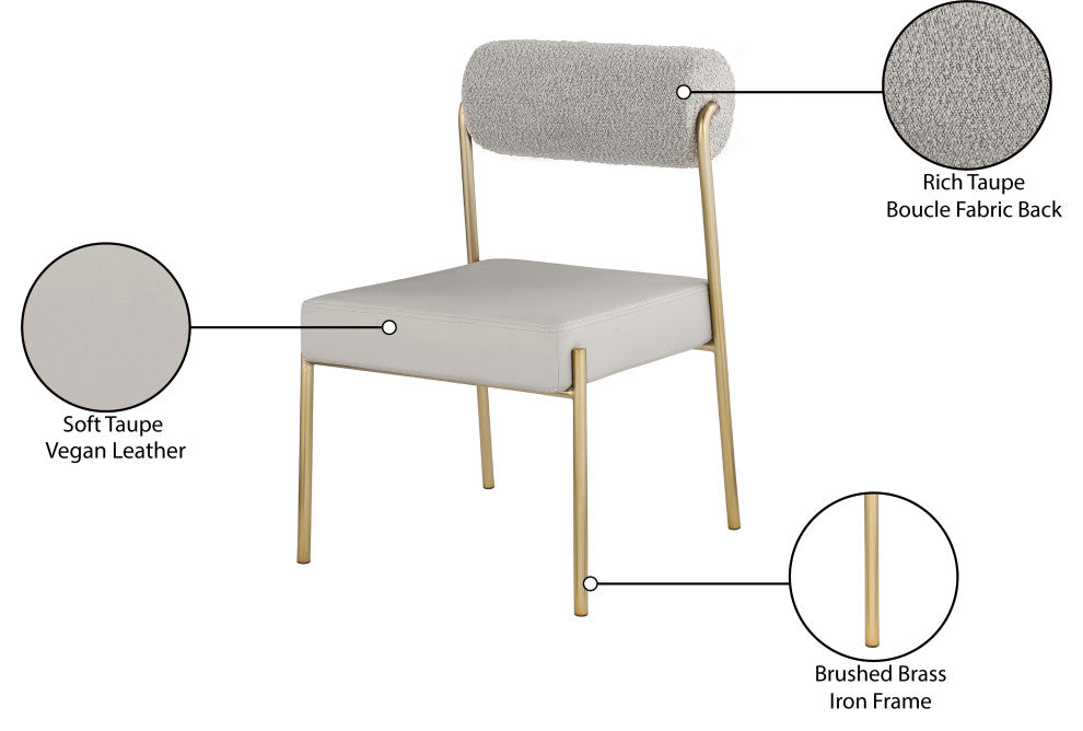 Carly Faux Leather/Boucle Fabric Upholstered Dining Chair, Taupe