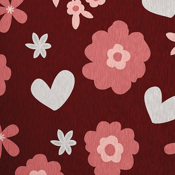 Flowery Love Valentines Chenille Rug, Red, 5'x7'