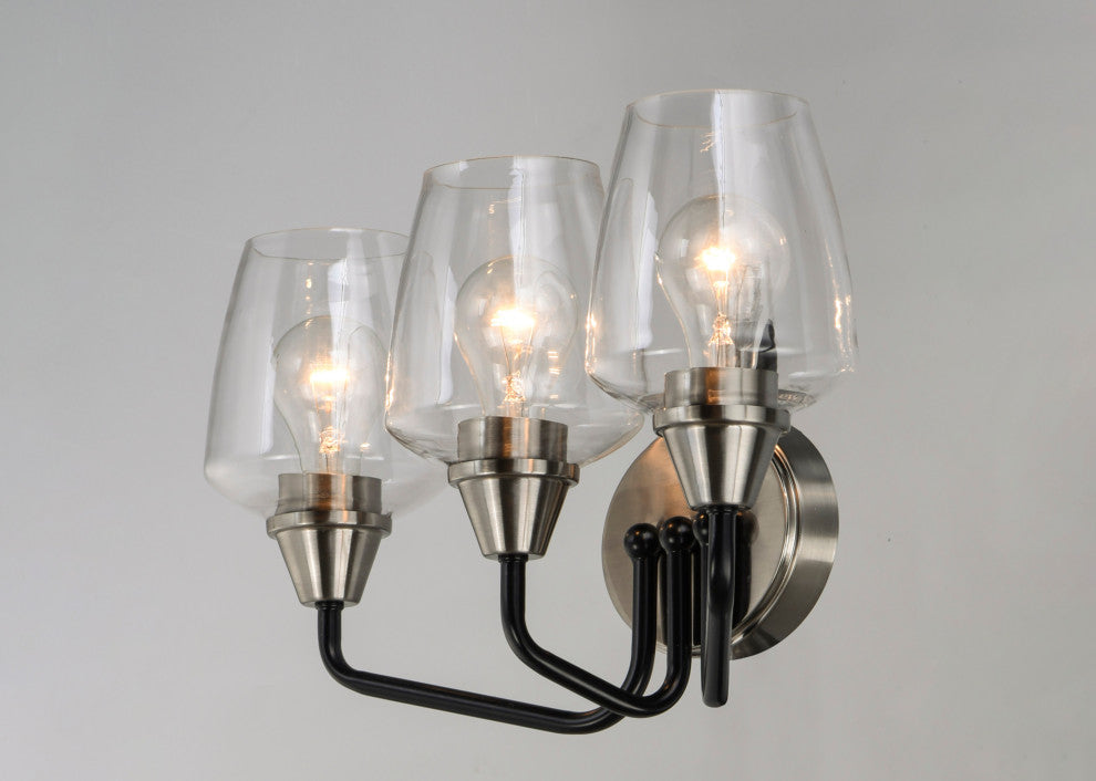Maxim 26122CL Goblet 3 Light 18"W Bathroom Vanity Light - Black / Satin Nickel