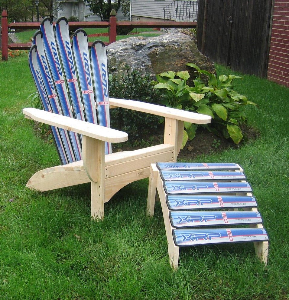 Snow Ski Skichair and Ottoman Black Fisher, Blue Elan