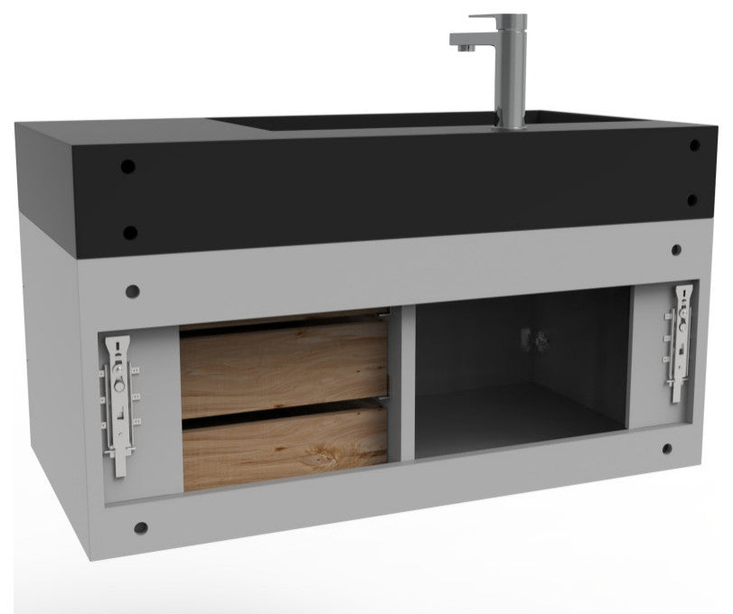 CastelloUSA Amazon 36" Wall Mount Vanity Set, Gray, Black Top, Black Handles