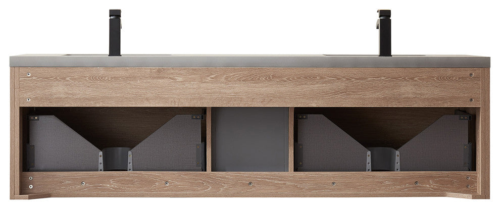 Carcastillo Bath Vanity, Oak With Sintered Stone Top, 72", With Mirror