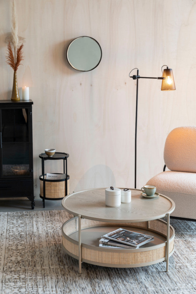 Rattan Accented Side Table | DF Makoto, Black