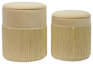 TOV Furniture Tassel Cream Velvet Storage Ottomans - Set of 2