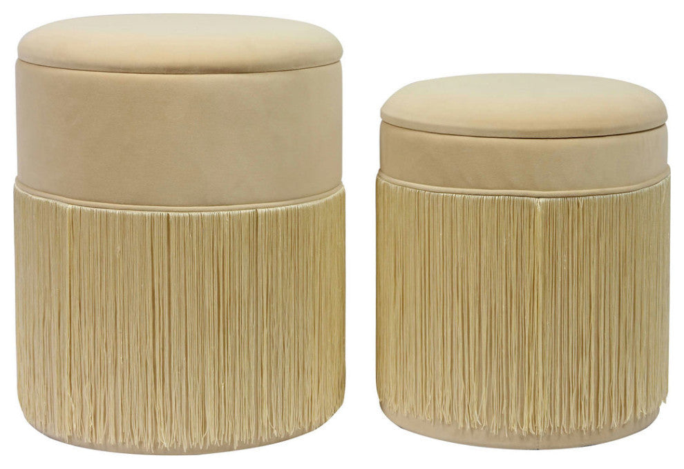 TOV Furniture Tassel Cream Velvet Storage Ottomans - Set of 2
