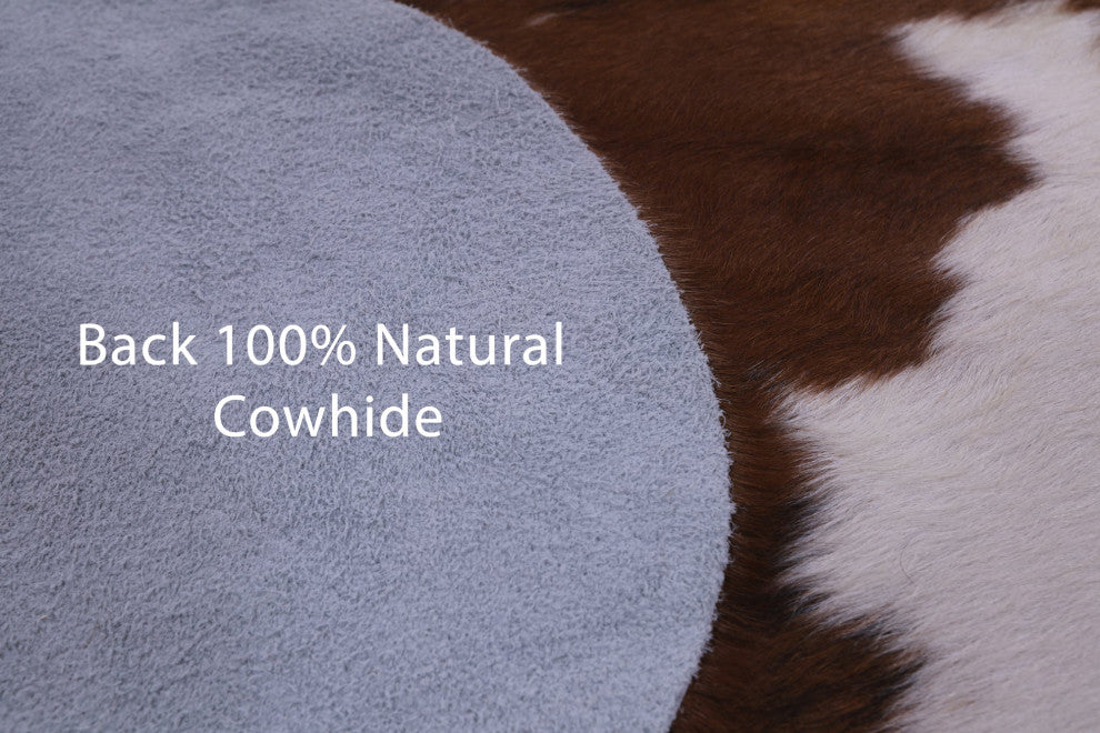 6' 10" X 6' 5" Brown and White Natural Cowhide Rug C2421