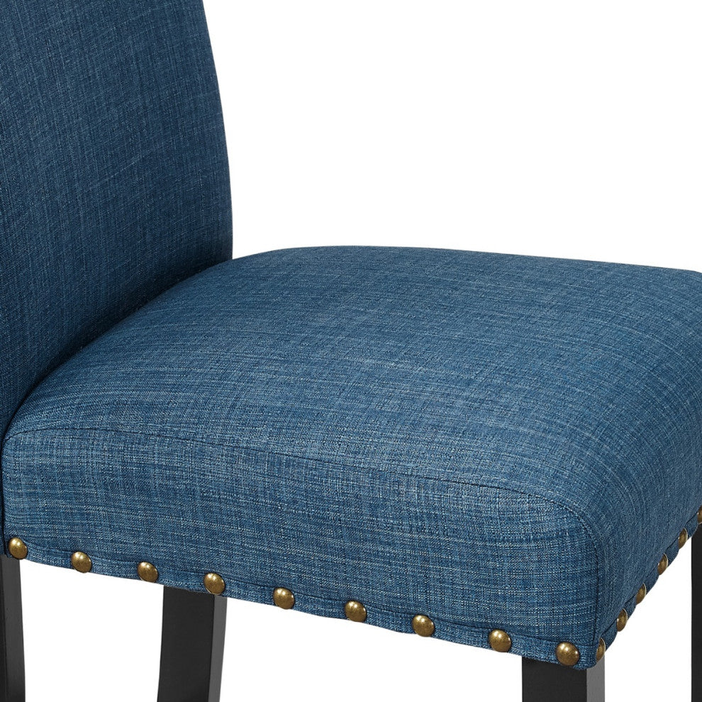 Bar Chair with Fabric Seat and Nailhead Trim, Set of 2, Blue