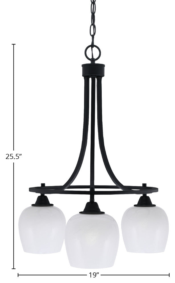 Paramount Downlight 3-Light Chandelier, Matte Black, 6" White Marble Glass