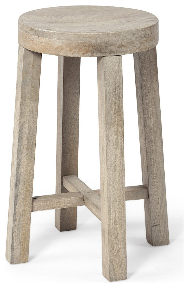Cool Gray Whitewash Round Wooden Stool
