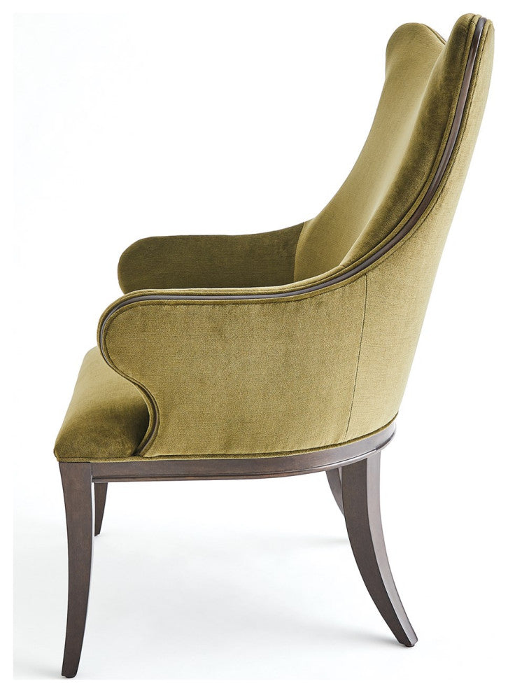 Curvy Back Moss Green Velvet Arm Chair Dark Walnut Sculpted Vintage Style