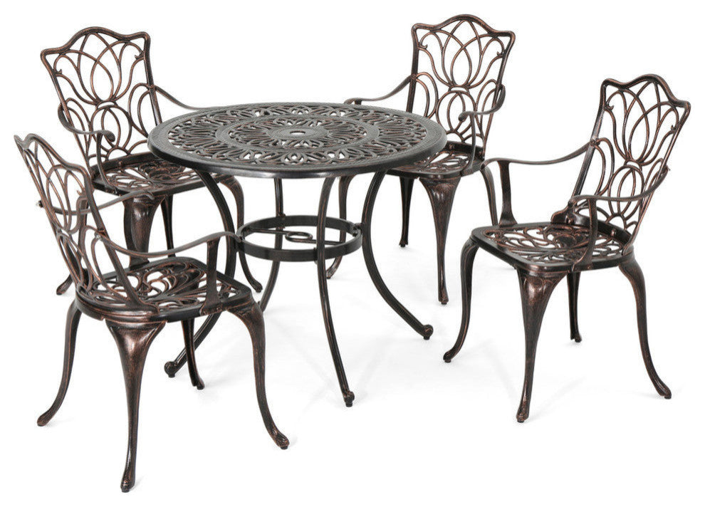 GDF Studio Barbara Outdoor 4-Seater Cast Aluminum Round-Table Dining Set