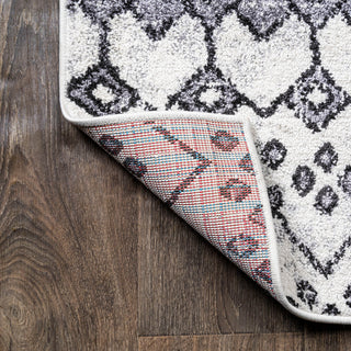 Azmar Moroccan Geometric Distressed Ivory/Black 2 ft. x 10 ft. Runner Rug