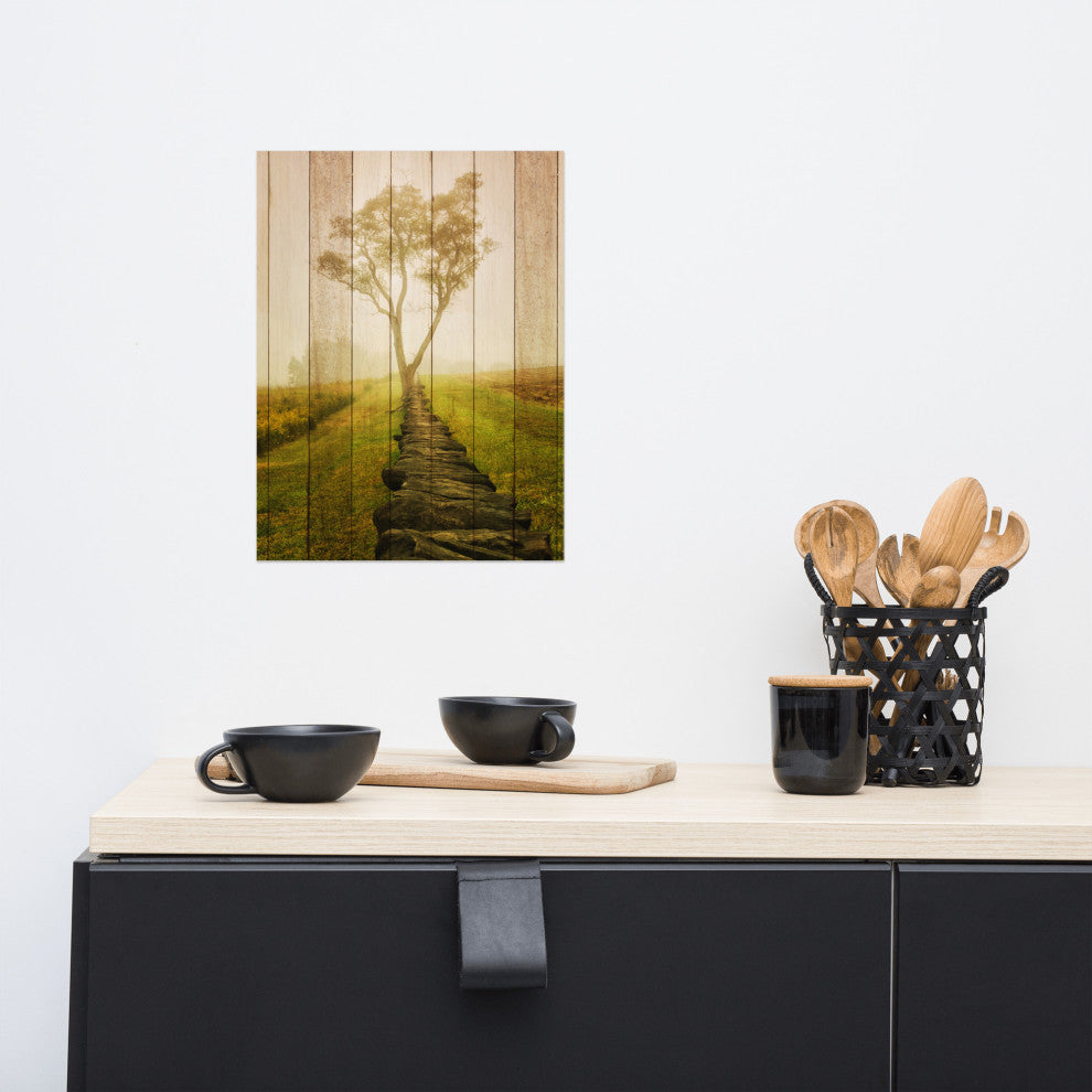 Faux Wood Calming Morning Landscape Photo Unframed Wall Art Prints, 12" X 16"