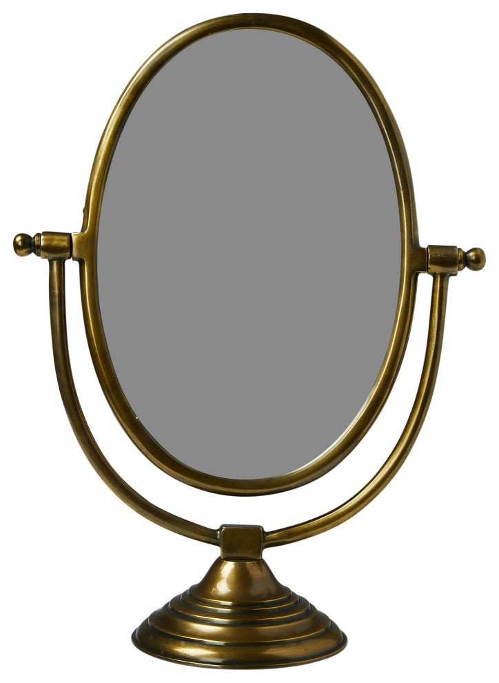 Vintage Aluminum Framed Mirror on Swivel Stand, Brass Finish