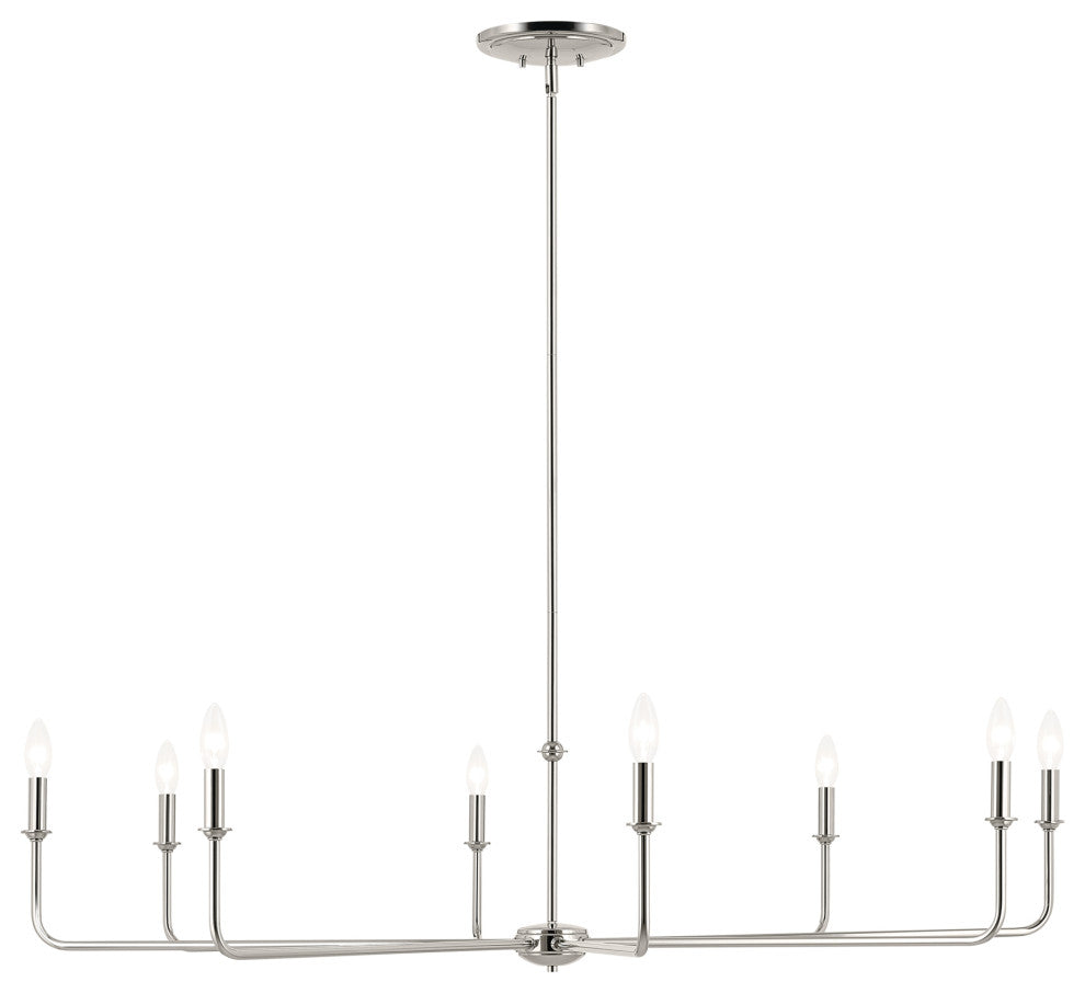 Pallas 52" XL 8-Light Round Chandelier With White Linen Shade, Polished Nickel