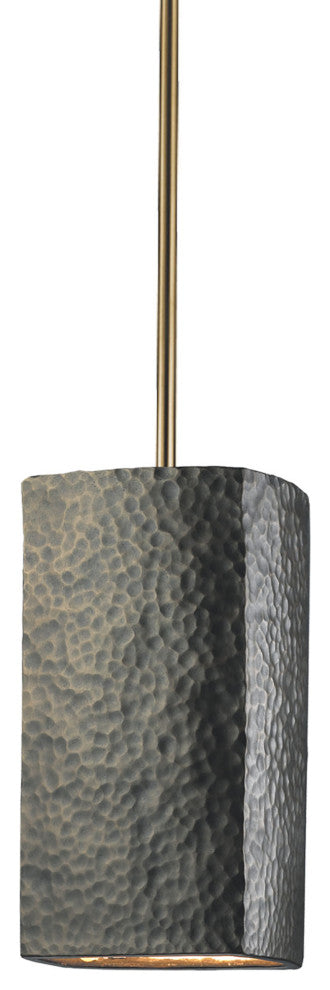 Rectangle Pendant, Hammered Brass, Antique Brass, Incandescent