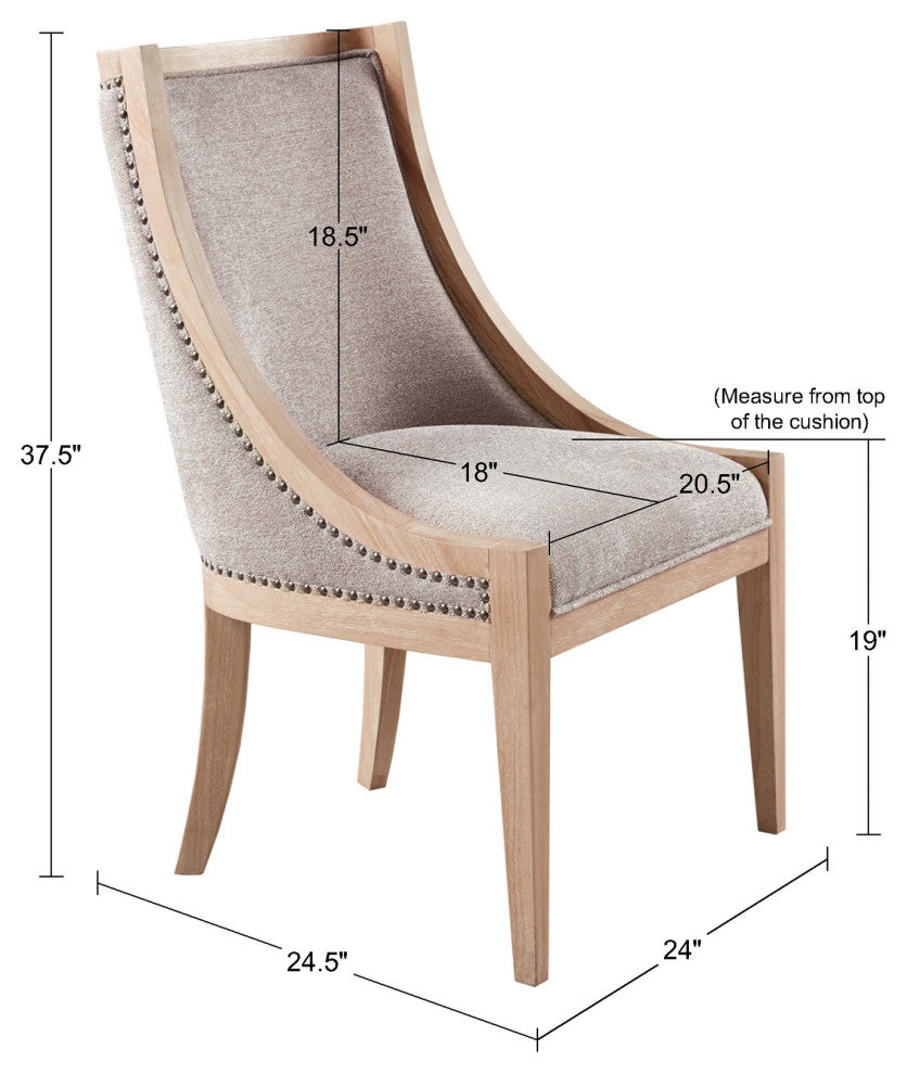 Martha Stewart Farmhouse Curved Dining Chair Wheat Wood Finish, Linen Natural