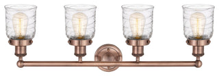Small Bell 4-Light 34" Vanity Light, Antique Copper Finish, Clear Deco Swirl