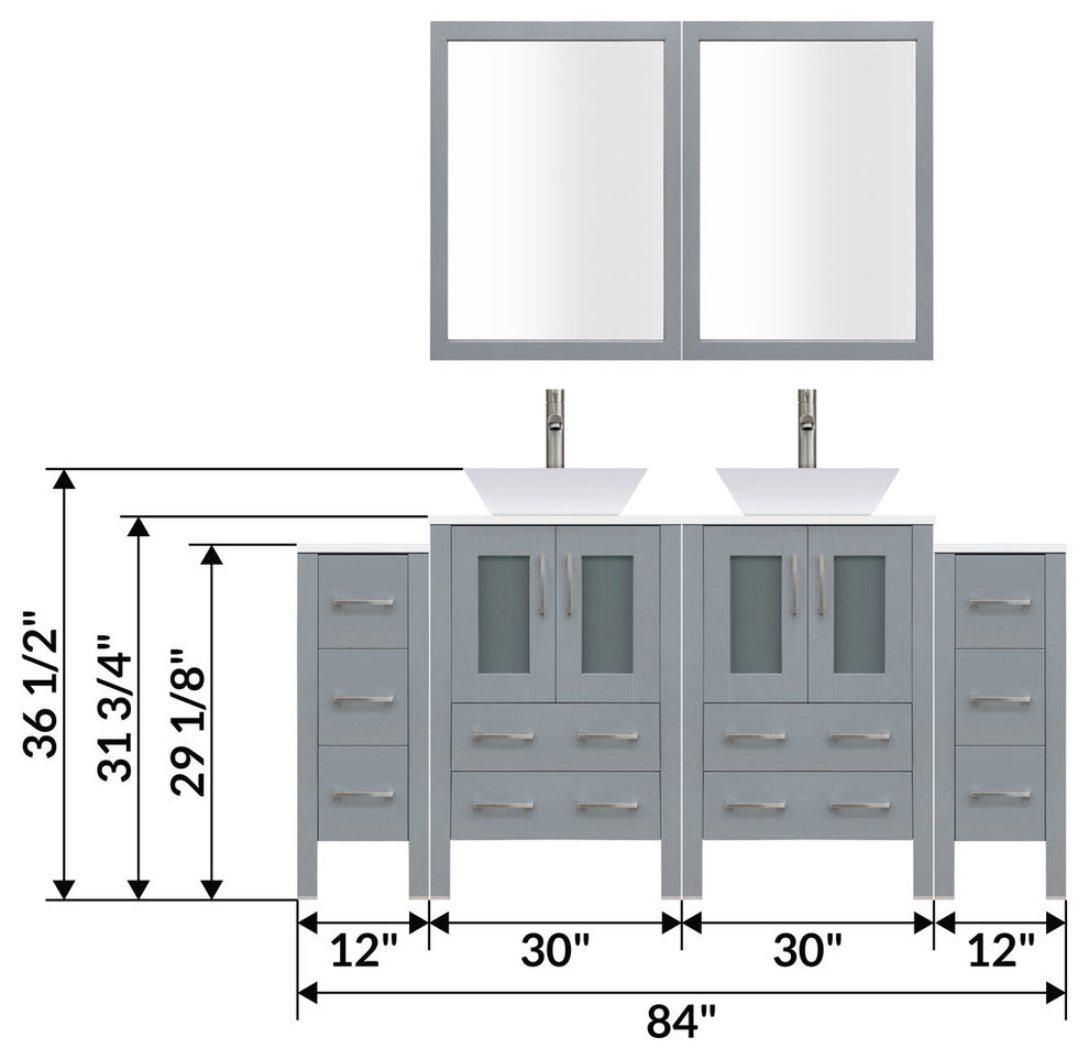 84" Modern Bathroom Vanity Set, Mirror and Sink LV2-C17-84-G, Gray