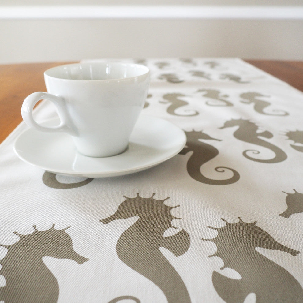 Seahorse Eco Coastal Table Runner, 16"x90", Cream