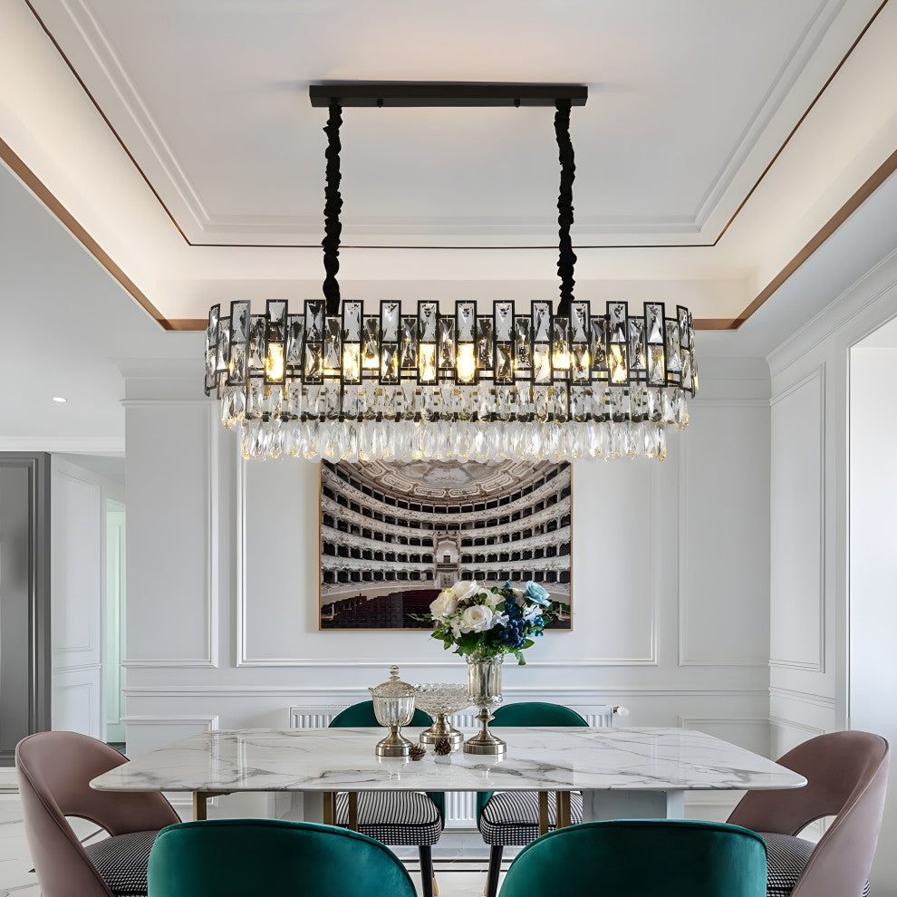Clans | Modern Rectangle Black Crystal Chandelier, Warm Light, Dimmable