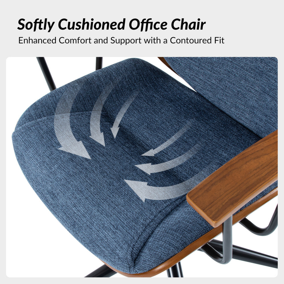 Modern Style Office Chair With Solid Wooden Frame, Navy