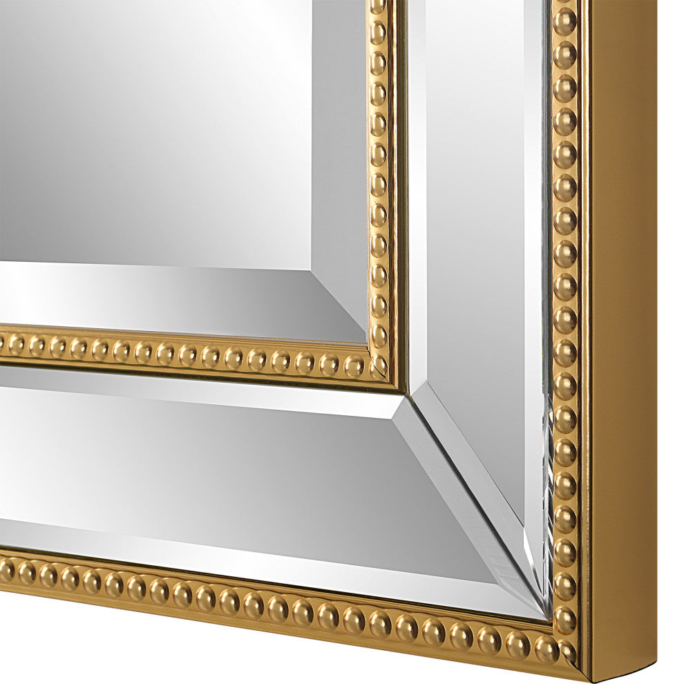 Benzara BM276696 32" Wood Wall Mirror, Beveled Mirror Frame, Gold