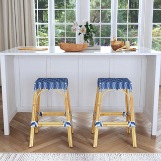 Tobias 30" Rectangular Rattan Barstool, Blue
