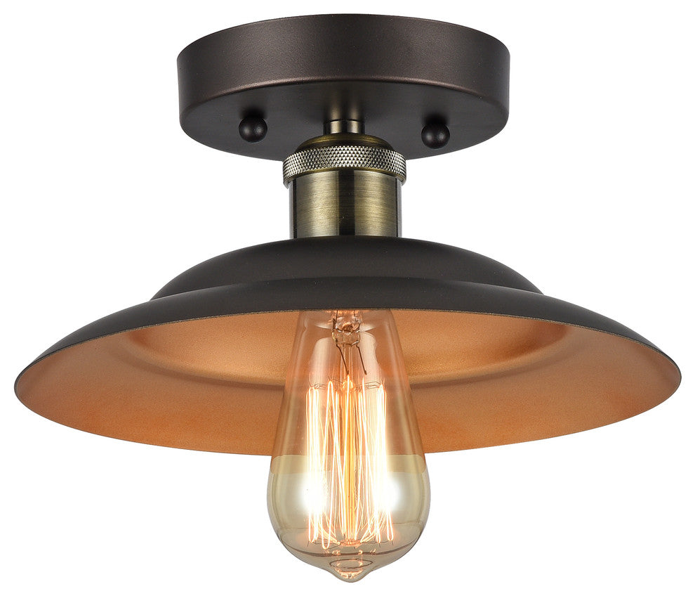 IRONCLAD, 1 Light Rubbed Bronze Semi-flush Ceiling Fixture, 10" Shade
