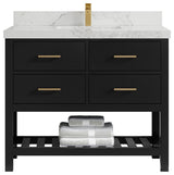 Parker 42" Single Sink Bath Vanity, Black 2" Calacatta Nuvo