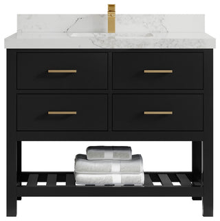 Parker 42" Single Sink Bath Vanity, Black 2" Calacatta Nuvo
