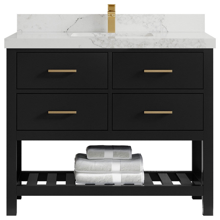 Parker 42" Single Sink Bath Vanity, Black 2" Calacatta Nuvo