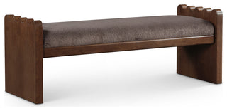 Sonia Upholstered Bench, Brown, Velour Fur Fabric, Brown Finish