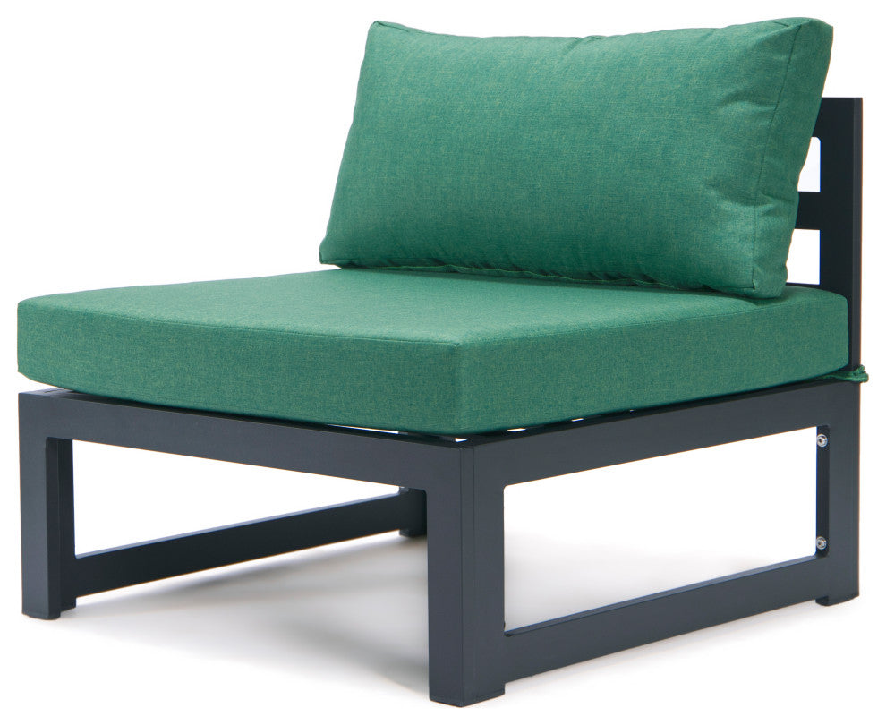 LeisureMod Chelsea 9-Piece Patio Sectional With Fire Pit Table, Green