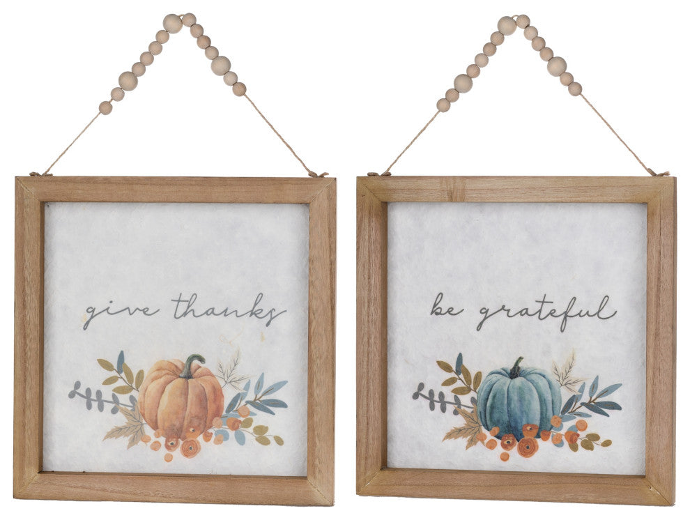 Framed Pumpkin Print With  Bead Hanger, 2-Piece Set