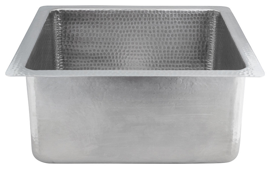 16" Square Hammered Copper Bar/Prep Sink in Nickel w/ 3.5" Drain Opening