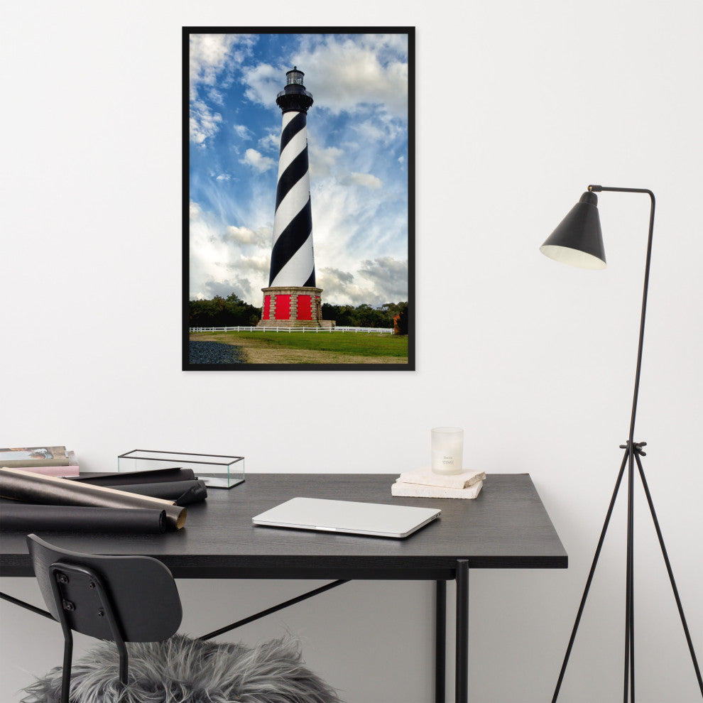 Cape Hatteras Lighthouse Coastal Landscape Framed Photo Paper Wall Art Prints, Black, 24" X 36"