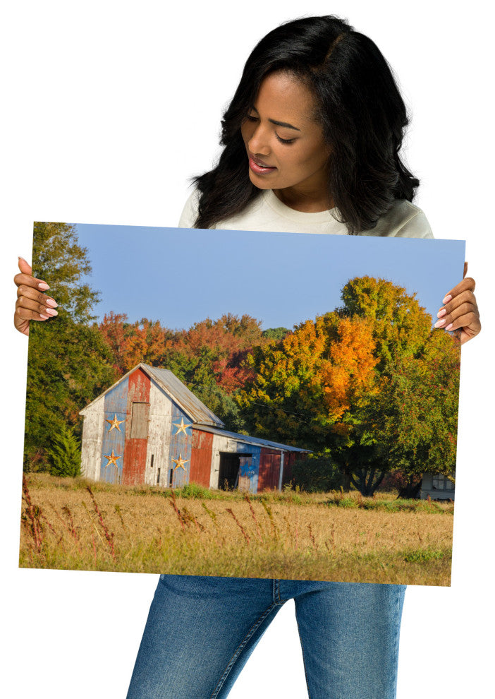 Patriotic Barn in Field Landscape Photo, Rural Unframed Wall Art Print, 16" X 20"