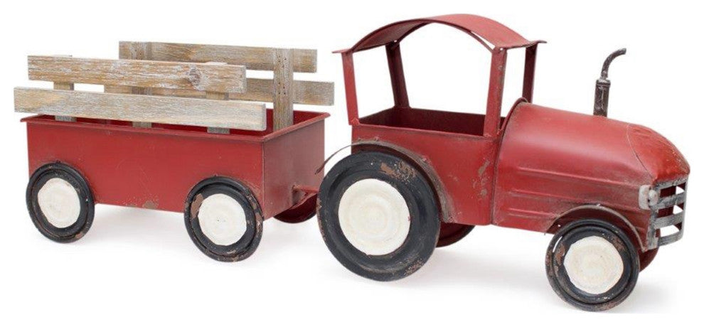 Tractor With Wagon 27.5"Lx10.25"H Iron/Wood