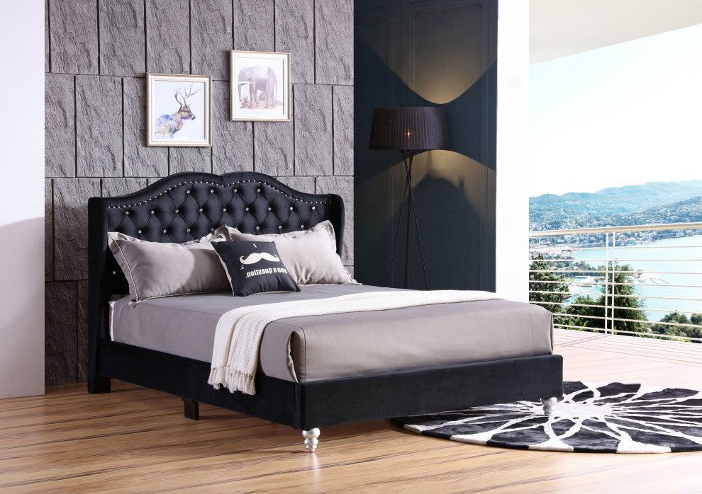 Gridley Upholstered Micro Suede Bed, Black, King