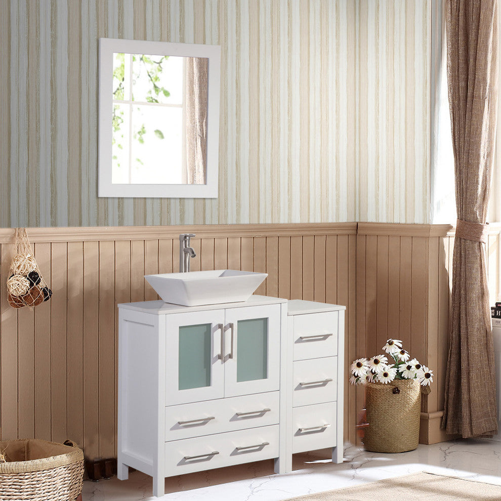 Vanity Art Bathroom Vanity Set With Sink, White, 36", Standard Mirror